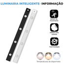Smart Luminária LED Inteligente com Sensor de Movimento, Recarregável USB, Fina, 20/40/60cm, 3 Módulos